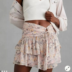 Anthropologie Ruched Floral Mini Skirt size medium